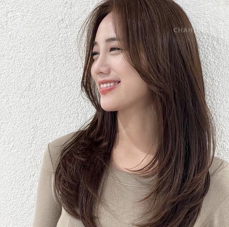 Face Framing Layers Korean, Asian Haircut Medium Round Faces, Straight Mid Length Hair With Layers, Korean Wolfcut, Hair V Shape, Hairstyles Wolfcut, Korea Haircut, Braid Hacks, Long Hair With Layers