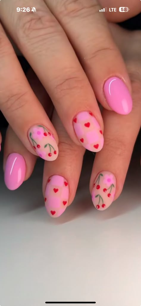 Simple Nail Designs Pink, Nail Art Designs For Kids, Strawberry Nail Art, Nail Designs Pink, Fruit Nail Designs, Biab Nails, Sheer Nails, Hippie Nails, Cherry Nails