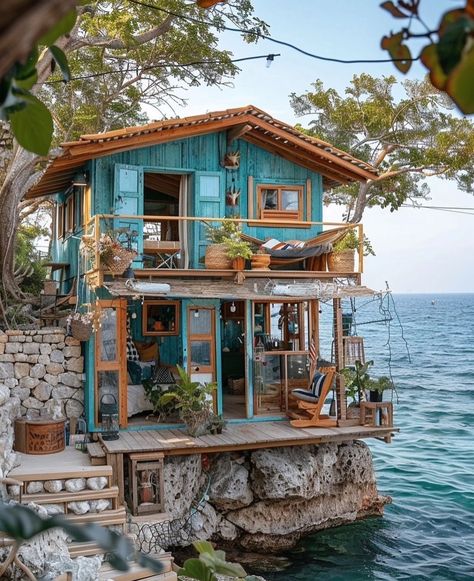 Boho Tiny House Exterior, Coastal Tiny House, Loft Boho, Tiny Loft, Alternative Living, Tiny House Exterior, Tiny House Loft, House Loft, Mediterranean Sea