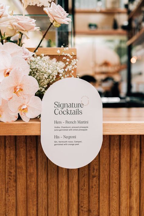 Signature Cocktail Wedding, Wedding Branding Design, Wedding Bar Signage, Cocktail Sign Wedding, Event Stationery, Signature Cocktails Wedding, Signature Cocktail Sign, Bar Signage, Calligraphy Ideas