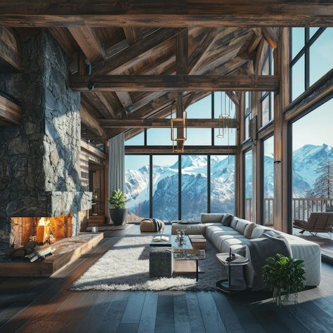 Modern Mountain Interior, Cozy Mountain Home, Mountain Interior Design, Mountain Home Interiors, Mountain Dream Homes, Mountain Interiors, Modern Chalet, Chalet Interior, Chalet Design