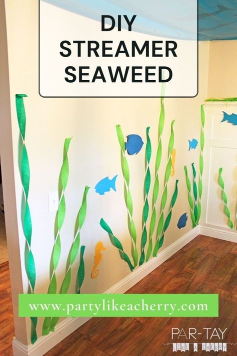 Easy Under the Sea Party Decorations - Party Like a Cherry Under The Sea Preschool Decorations, Under Sea Party Decorations, Under The Sea Obstacle Course, Under The Sea Diy Decorations, Under The Sea Hallway Decorations, Under The Sea Vbs Decorations, Beach Decorating Ideas For Party, Under The Sea Decorations Diy, Under The Sea Party Games