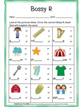 Controlled R Worksheets, Bossy R Worksheet, Bossy R Activities, R Controlled Vowels Worksheets, R Controlled Vowels Activities, Grade R Worksheets, Ee Words, R Controlled Vowels, Teaching Vowels