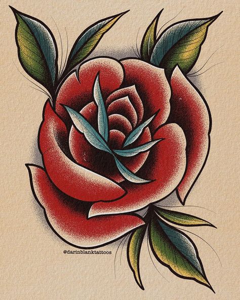 Darin Blank on Instagram: “A rose done using the new stipple brushes from @truegrittexturesupply • • • • #tattoo #tattoos #tattooed #tattooing #tattooart…” Roses Sketch, Rose Heart Tattoo, Tattoo Smart, Rose Tattoos For Men, Neotraditional Tattoo, Battle Damage, Traditional Roses, Tattoo Rose, Traditional Tattoo Flash