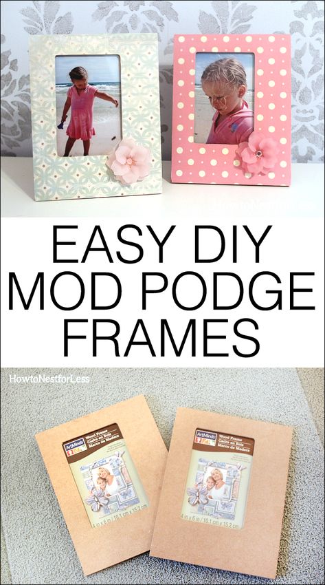 Easy DIY mod podge frames. Use any scrapbook paper to match your kid's bedroom decor! Kids Crafts To Sell, Mod Podge Pictures, Mod Podge Projects, Diy Mod Podge, Mod Podge Crafts, Diy Photo Frames, Diy Picture Frames, Cheap Crafts, Modge Podge