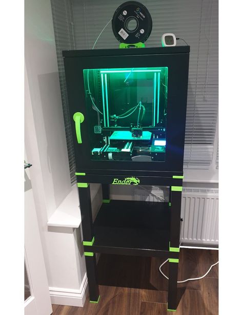 Ender+3+Cabinet+by+covertcarl. Cyberpunk Office, Printer Desk, 3d Printer Enclosure, 3d Tiskárna, Useful 3d Prints, Printer Shelf, Robotics Projects, Printer Stands, 3d Printer Designs