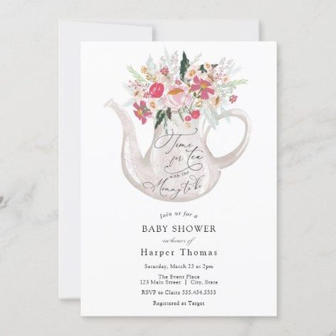 $ 3 | Time for Tea with the Mommy-to-be Baby Shower #greenery, time for tea, tea party, floral, blush, pink, tea for the mom, classic, baby, shower Bridal Tea Party Invitations, Tea Bridal Shower Invitations, Bridal Shower Card, Bridal Tea Party, Garden Baby Showers, Time For Tea, Baby Shower Tea, Tea Party Invitations, Bridal Tea