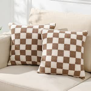 Brown Checkered Pillow, Cute Apartment Christmas Decor, Pillows Decorative On Couch, Gingham Pillow, Halloween Living Room, Sister Room, Throw Pillows For Couch, Square Pillows, Modern Pillow Covers