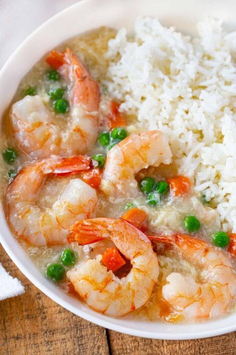 Shrimp in Lobster Sauce is an easy, budget friendly recipe for Chinese food at home! #dinner #chinesefood #shrimp #lobster #seafood #chinesetakeout #dinnerthendessert Peanut Salmon, Lobster Sauce Recipe, Seafood Pasta Salad Recipe, Shrimp With Lobster Sauce, Asian Shrimp, Seafood Salad Pasta, Lobster Sauce, Dinner Then Dessert, Dirty Rice