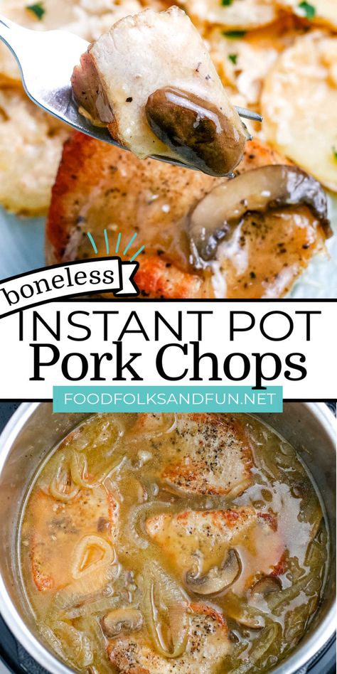 Pork Chops With Mushroom Gravy, Pork Chops With Mushrooms, Pressure Cooker Pork Chops, Optavia Diet, Instant Pot Pork Chops, Mushroom Pork Chops, Instant Pot Pork, Boneless Pork Chops, Mushroom Gravy