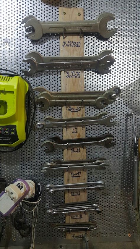 Wrench Organizer Diy, Diy Pegboard, Wrench Storage, Hardware Organizer, Garage Storage Inspiration, Wrench Organizer, Small Parts Organizer, Garage Organization Tips, Garage Organisation