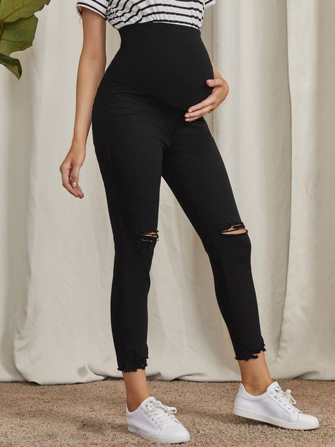 Maternity Clothes Jeans, Black Maternity Jeans Outfit, Fall Maternity Outfits Shein, Pregnant Jeans Outfit, Pregnant Outfits Casual, Fall Maternity Outfits Casual, Maternity Casual Outfits, Edgy Pregnancy Outfits, Maternity Spring Outfits