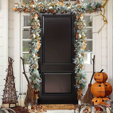 Entryway Interior, Maple Leaf Wreath, Holiday Living Room, Front Door Entryway, Leaves Wreath, Artificial Eucalyptus, Door Entryway, Harvest Wreath, Door Wreaths Fall