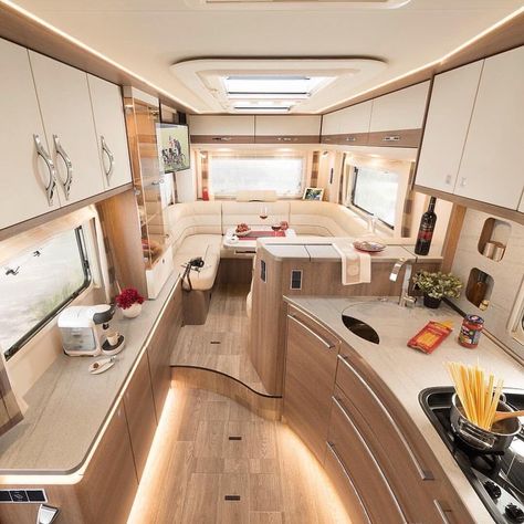 Luxury Caravans, Luxury Rv Living, Rv Inspiration, Boat Interior Design, Airstream Interior, Luxury Van, Airstream Renovation, Spaceship Interior, Kombi Home