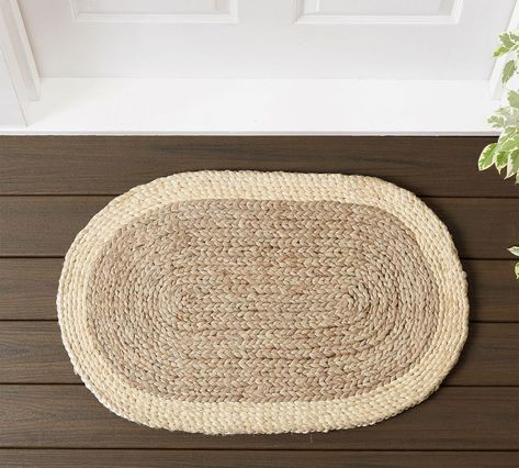 Braided Oval Natural Fiber Doormat | Pottery Barn Front Door Accessories, Jute Doormat, Natural Bleach, Decor Pottery, Office Storage Furniture, Entry Mats, Braid Designs, Wall Candle Holders, Door Accessories