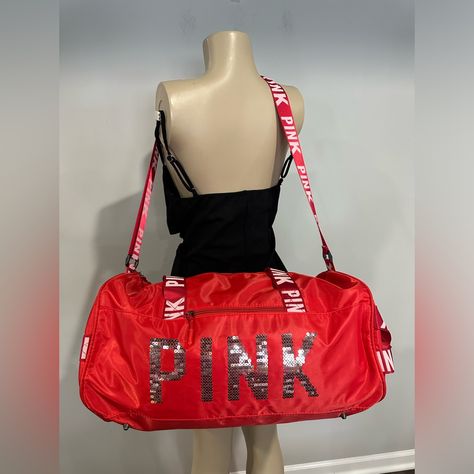 Duffle Bag New Gym Weekend Bag Large New In Package 20 By 12 Inches New In Package Cute Duffle Bag, Victoria Secret Duffle Bag, Baby Ferrets, Large Beach Bags, Pink Activewear, Pink Shoulder Bag, Sequin Bag, Victoria Secret Pink Bags, Animals Funny