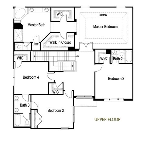 2 Story Upper Floor Plan by Meritus Homes, via Flickr.  Huge master suite, 2 WICs, 4 bedrooms upstairs.  Room for deck? Master Suite Floor Plans, Luxury Master Bath, Bedroom Sitting Room, Georgia Homes, Smart Home Design, Bedroom Floor Plans, St Charles, Floor Layout, Home Additions