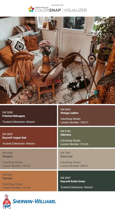 I just created this color palette with the Sherwin-Williams ColorSnap® Visualizer app on my Android phone. What do you think? You can learn more about ColorSnap Visualizer and get it on your phone free by visiting https://www.sherwin-williams.com/content/colorsnap.html. Sherwin Williams Desert Colors, Sherwin Williams Baked Clay, Sherwin Williams Terra Cotta Colors, Terra Cotta Color Palette, Dutch Colonial Exterior, Terra Cotta Paint Color, Old Yeller, Dining Room Paint Colors, Painted Furniture Colors