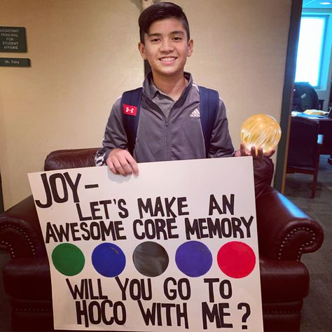 Disney movie “Inside Out” inspired homecoming proposal with a lighted core memory ball. Homecoming Dance Proposal, Dance Proposal, Hoco Ideas, Movie Inside Out, Core Memory, Ask Out, Homecoming Dance, Hoco Proposals, Disney Movie