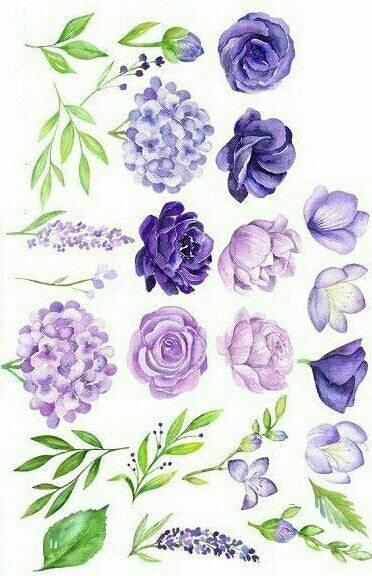 Watercolour Purple Flowers, Purple Flower Drawings, Purple Painted Flowers, Purple Things To Draw, Flower Drawing Purple, Purple Flowers Tattoo, Purple Flowers Drawing, Purple Flower Drawing, Purple Flower Tattoo