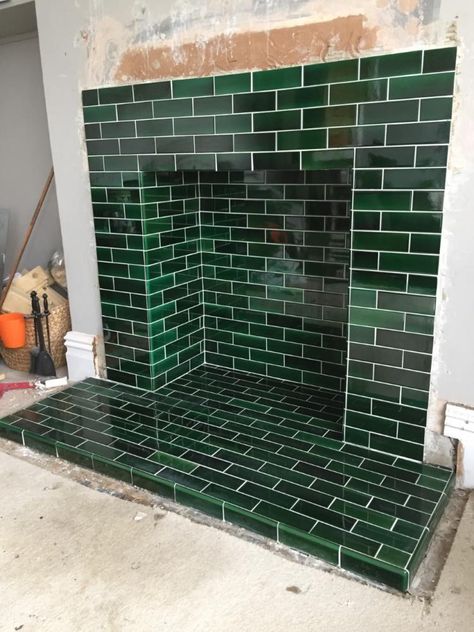 Make Fireplace, Empty Fireplace, Tiled Fireplace, Charlotte Street, Quarry Tiles, Built In Shelves Living Room, Shelves Living Room, Glazed Tiles, Fireplace Tile