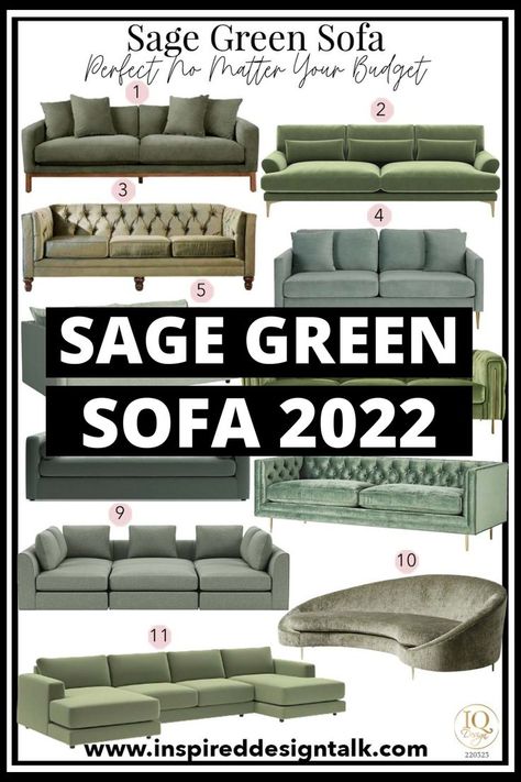 Obsessed with these sage green couch living room ideas. The West Elm sofa is perfect for my new apartment. Green Living Room Furniture Color Scheme, Sage Furniture Living Room, Sage Accent Living Room, Sage Green Sectional Sofa, Green Sectional Sofa Living Room Ideas, Sage Green Velvet Sofa, Sage Sofa Living Room, Green Leather Sofa Living Room Ideas, Green Couches Living Room Ideas