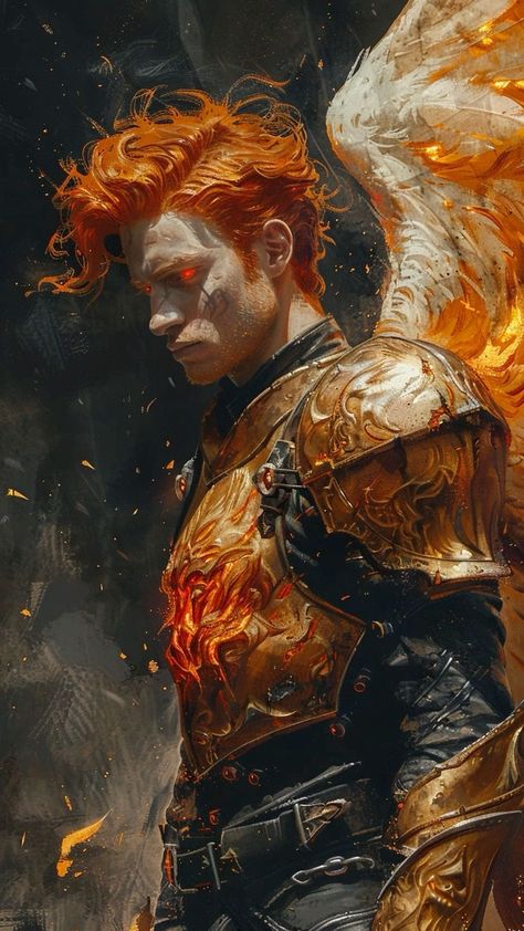 Aasimar Dnd, Ginger Guys, Dnd Paladin, Raphael Angel, Dragon Tattoo Art, Fire Demon, Modern Magic, Demon Art, Dungeons And Dragons Characters