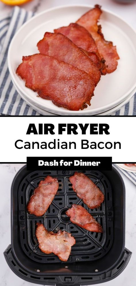 This easy method for making Canadian Bacon (aka back bacon, rashers, peameal bacon, Irish bacon, etc) is the perfect way to prepare this lean protein! Perfect as a breakfast main dish or meal prep, this air fryer Canadian bacon has the ideal amount of crispiness and requires no additional oil. Canadian Bacon Sandwich, Canadian Bacon Breakfast, Bacon In Air Fryer, Bacon In The Air Fryer, Canadian Bacon Recipes, Air Fryer Recipes Bacon, Irish Bacon, Air Fryer Recipes Chicken Breast, Peameal Bacon