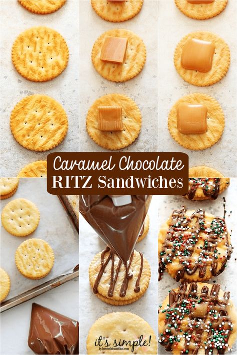 Ritz Crackers With Carmel, Caramel Ritz Crackers, Holiday Ritz Cracker Recipes, Chocolate Dipped Ritz Crackers, Ritz Cracker Treats, Seasoned Ritz Cracker Recipes, Caramel Peanut Ritz Cracker Treats, Ritz Cracker Recipes Appetizers, Caramel Snacks