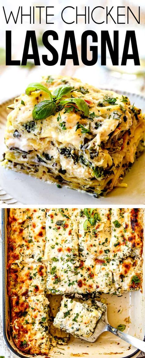 Lasagna With Ricotta, Chicken Lasagna Recipe, White Chicken Lasagna, White Lasagna, Frozen Lasagna, Chicken Alfredo Lasagna, Alfredo Lasagna, Baked Lasagna, Carlsbad Cravings