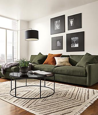 Room & Board - Linger Sofa with Chaise Living Room - Modern Living Room Furniture Green Couches, Green Couch, Design Room, Room Board, Living Room Diy, Modern Furniture Living Room, A Living Room, Living Room Inspiration, Living Design