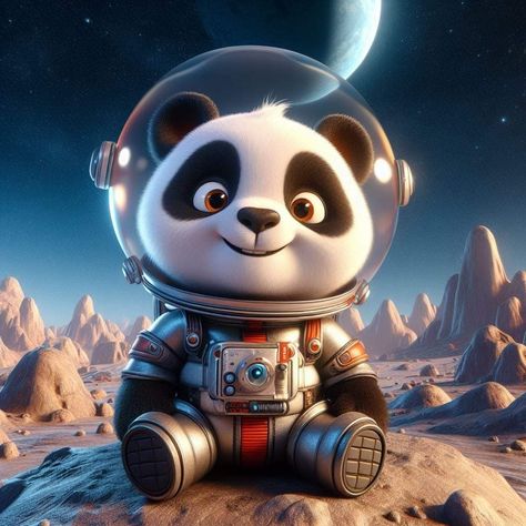 Astronaut Illustration, Space Art Gallery, Astronaut Suit, Giant Pandas, Painting Reference, Giant Panda, Space Cat, Kid Character, Kung Fu Panda