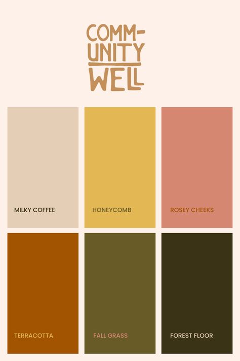 This wellness brand wanted to feel warm and inviting in their branding so I came up with this beautiful color pallet. Featuring a pink, greens, yellows, and burnt orange, this color palette feels perfect for their business. If you want to work with a designer that is able to intuitively discover the heart of your brand and translate it into visual materials, then I'm the designer for you. Inquire on my website to start the process! Burnt Orange And Cream Color Palette, Color Palette Burnt Orange, Colour Palette With Orange, Color Pallets Orange, Color Palettes With Orange, Website Color Pallete, Burnt Orange Color Combinations, Burnt Orange Colour Palette, Cognac Color Palette