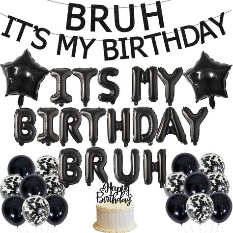 PRICES MAY VARY. Teen Boy Bruh It’s My Birthday Party Decorations: Package includes 1 “BRUH IT’S MY BIRTHDAY” banner, 1 16-Inch Bruh Its My Birthday Foil Balloons, 20 12-Inch Latex Balloons, 1 Happy Bithday Cake Topper and 2 18-Inch Black Star Foil Balloons. With the help of black bruh birthday kit, you can try a different party style. It will be a great party decor for your boy’s birthday party. Premium Quality: The bruh it’s my birthday banner is made of paper. It is safe, sturdy and reliable, Ratchet Birthday Party, Six Year Old Birthday Theme, Bruh Birthday Theme, Meme Birthday Party Theme, Boy 9th Birthday Party Themes, Teen Birthday Party Ideas For Boys, Kids Hotel Birthday Party, 8 Year Boy Birthday Party Themes, Teen Boy Birthday Decorations