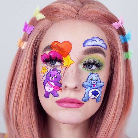 Bear Makeup Look, Care Bear Makeup, Care Bears Makeup, Bear Makeup, Face Paint Makeup, Theatrical Makeup, Creative Makeup Looks, Care Bear, Care Bears