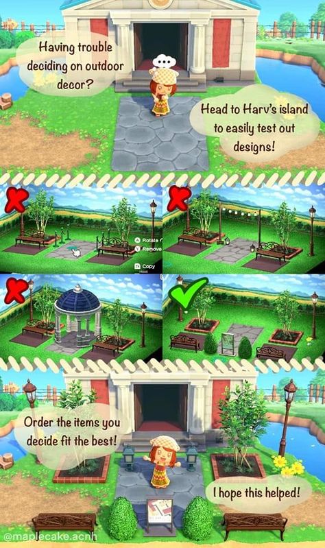 Fun Acnh Island Ideas, Acnh Decorating Tips, Acnh No Custom Designs, Acnh Easy Ideas, Easy Acnh Builds, How To Kick Out A Villager Acnh, Acnh Design Tutorial, Island Design Animal Crossing, Acnh Outdoor Bath