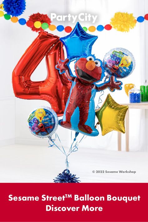 Sesame Street Birthday Decorations, 1st Birthday Balloon Bouquet, Sesame Street Party Favors, Birthday Balloon Bouquet, Party City Balloons, 1st Birthday Balloons, Sesame Street Birthday Party, Sesame Street Party, Sesame Street Birthday