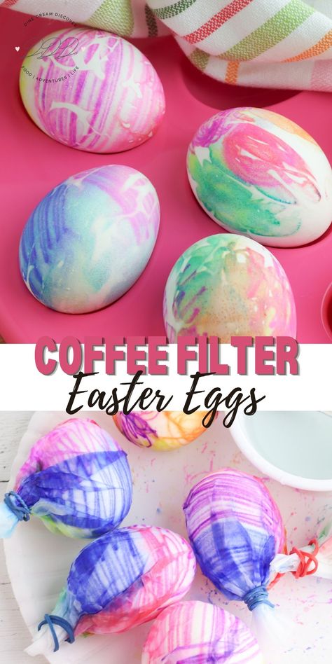 Coffee Filter Easter Eggs | DINE DREAM DISCOVER Coffee Filter Easter Eggs, Water Based Markers, Easter Coloring Sheets, Dye Easter Eggs, Easter Crafts Preschool, Coffee Filter Crafts, Easter Preschool, Easter Printables Free, Egg Dye