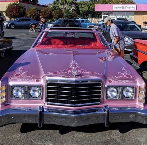 Pink Old School Car, Pink Chicana Aesthetic, Low Riders Aesthetic, Low Riders Cars, Pink Lowrider, Oldies Cars, Pink Accent Wall, Old Chest Of Drawers, Pink Cars