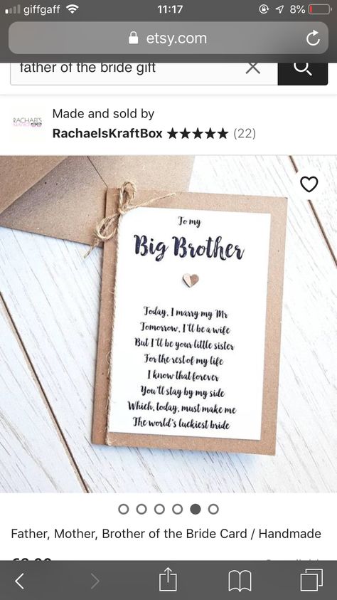 Brother Of Bride Gift, Brother Of The Bride, Message For Brother, Big Brother Little Sister, Bride Card, Man Of Honour, 2025 Wedding, Wedding Day Gifts, English Lessons For Kids