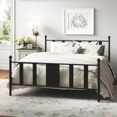 Black King Size Bed Frame, King Metal Bed Frame Farmhouse, Black Iron Bed Decor, Black Wood Bed Frame Farmhouse, Black Metal Bed Frame Bedroom Ideas, Modern Farmhouse Bedroom Furniture, Black Iron Bed Frame, Modern Farmhouse Master Bed, King Size Black Metal Bed Frame