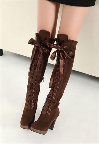 womens boots,Cross straps knee high boots,thigh high boots Rider Boots, Bow Boots, Knee High Heels, High Heel Boots Knee, Pretty Shoes, Harajuku Fashion, Character Outfits, High Heel Boots, Lace Boots