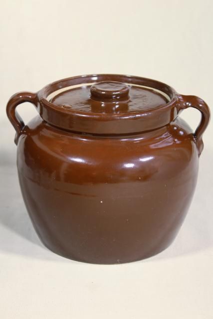 old antique primitive stoneware bean baker, brown crock pottery jar pot for baked beans Crock Decor Ideas, New England Baked Beans, Crock Ideas, Crock Decor, Vintage Crock Pot, Bean Varieties, Vintage Crock, Stoneware Crocks, Bean Pot