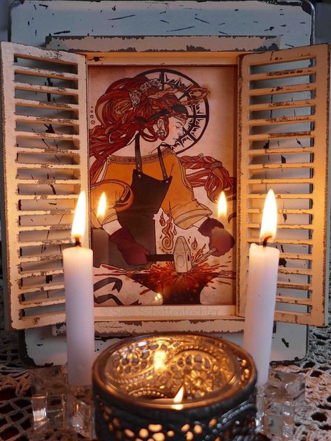 Imbolc Altar - Brigid, the Celtic goddess of fire, poetry, healing, childbirth, and unity, is celebrated in many European countries. Hail Brigid Brigid Goddess Altar, Goddess Brigid Altar, Celtic Pagan Altar, Celtic Altar Ideas, Brigid Goddess Aesthetic, Welsh Deities, Brigid Altar, Brigid Imbolc, Celtic Altar