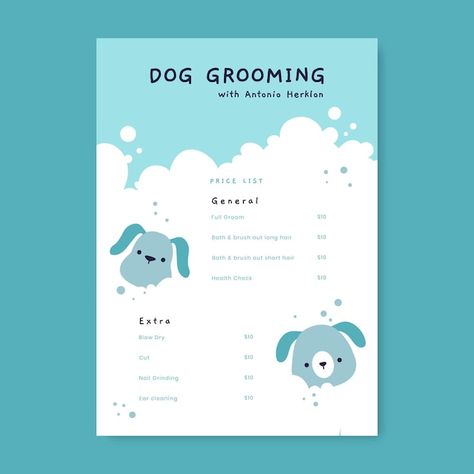 Hand-drawn flat design cute dog grooming... | Free Vector #Freepik #freevector #list-design #receipt-template #invoice-design #payment-receipt Dog Grooming Price List, Grooming Price List, Cute Dog Grooming, Surprised Dog, French Bulldog Names, White Bulldog, Bulldog Names, Black Labrador Dog, Pomeranian Mix