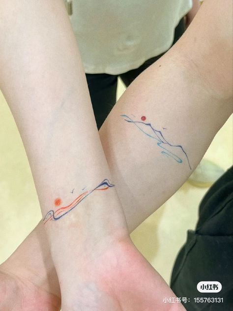 Color Line Tattoo, Becky Bloom, Pulse Tattoo, Tattoo Colour, Wave Tattoo Design, Matching Tats, Tiny Wrist Tattoos, Forearm Band Tattoos, Single Line Tattoo