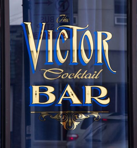 SHOWCASE OF GOLD LEAF LETTERING ON GLASS– Heritage Type Co. Gold Window Lettering, Speakeasy Sign, Window Lettering, Gold Window, Gold Leaf Signs, Store Front Windows, Verre Eglomise, Window Signage, Old Pub