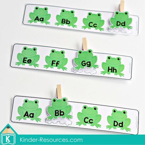 Preschool Spring Centers. Frogs Missing Letters.  Download free sample page from this huge packet on the blog! Preschool Spring, Missing Letters, Morning Tubs, Kindergarten Prep, Transitional Kindergarten, Birds Chirping, Frog Theme, Preschool Centers, Gum Tree