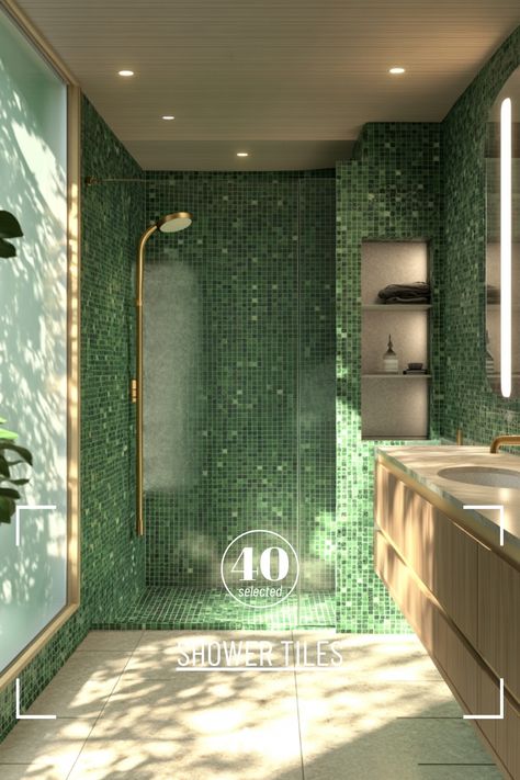 🌿 Looking for a **bathroom remodel** that stands out? Transform your space with stunning **shower tile ideas**, like vibrant **green tile bathrooms** or classic **subway tile bathrooms**. Incorporate **mosaic tiles** for that chic touch or try **peel and stick tile** for easy updates. Let your **bathroom decor ideas** shine! Emerald Green Bathroom Tiles, Green Tile Bathrooms, Green Tile Fireplace, Subway Tile Bathrooms, Best Shower Tile, Green Bathroom Tiles, Matte Black Shower Fixtures, Emerald Green Bathroom, Green Tile Shower Ideas