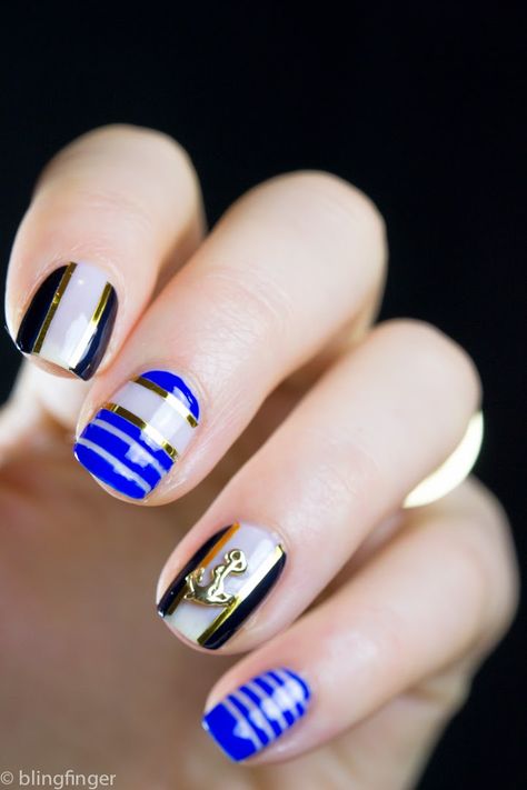 Nautical Nails. http://www.blingfinger.net/2015/03/nautical-nails.html Nautical Nail Designs, Anchor Nail Art, Nautical Nail Art, Joy Nails, Summer Nails Colors Designs, Nautical Nails, Popular Nail Colors, Trendy Nail Art Designs, Colorful Nail Designs